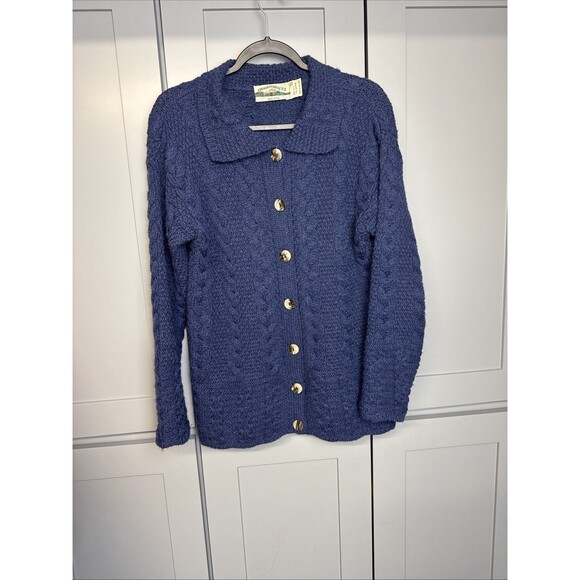 Aran Crafts Cardigan Sweater Small Marino Wool Cable Knit‎ Fisherman Button Up - Picture 2 of 8